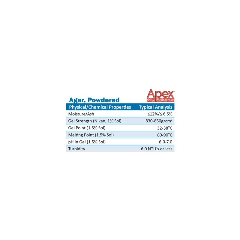 Apex Powdered Agar, 500g, Bacteriological Grade, 500g/Unit