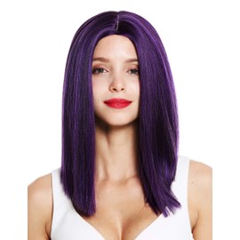 WIG ME UP - VK-51-4SPBLUE Women's Wig Shoulder Length Straight Blunt Cut Middle Parting Purple Brown