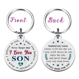 EE&YU Son Christmas Keychain Gifts - Son Birthday Gifts, Grown Son Gifts from Mom Dad, Adult Son 40th Birthday Key Chain, Never Forget I Love You Son Present