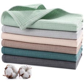 Jogoico Tea Towels 100% Cotton Pack of 6 Tea Towels 65 x 45 cm Kitchen Towels Soft Kitchen Towels Absorbent Waffle Towels Thick Premium Tea Towel Cleaning Cloth Dry Towels - 6 Colours