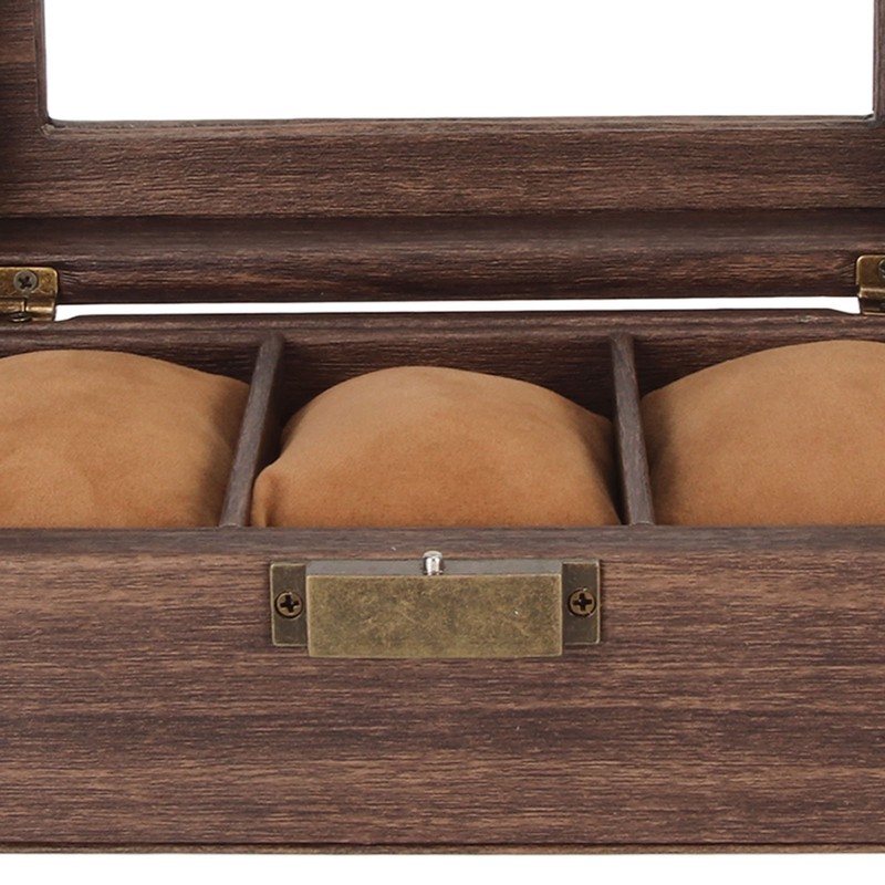 3 Slot Watch Display Case Wood Detachable Pillow Glass Cover