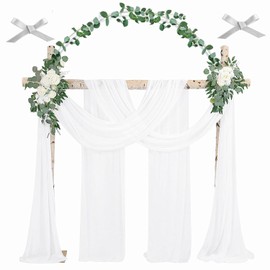 goldhik 2 Panel Wedding Arch Drapes Fabric, 30" x 19Ft White Fabric Drapery Sheer Backdrop Curtains for Wedding Ceremony Birthday Party Decoration