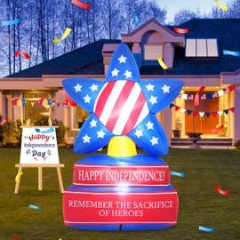 HZGDEJTG July 4th 6FT Five-pointed Star Outdoor Inflatable Decoration with Built-in LED Lights to Illuminate Your Yard, Suitable for Celebrating Independence Day and Hosting Outdoor and Indoor Parties