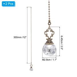 PATIKIL Ceiling Fan Pull Chain, 2 Pack 12" Decorative Ball Pendant Chain Extender Charm Extension Pull String for Ceiling Fans Light Lamp, Clear