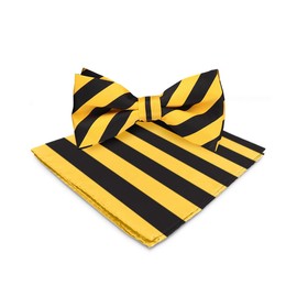 Vittorio Farina Striped Bow Tie & Pocket Square Set (1547 Gold & Black)