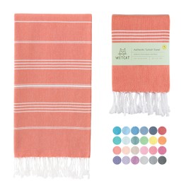 WETCAT Turkish Beach Towel Oversized (38"x71") 100% Turkish Cotton, Made in Turkey - Sand Free, Extra Large, Ultra Soft, Quick Drying, Compact & Lightweight for Travel - Dark Coral