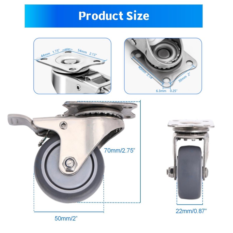 Fixhando 2 Inch Stainless Steel Caster Wheels Set of 4,