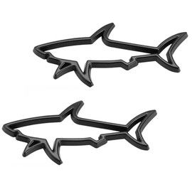 2pcs Metal Shark Logo Car Side Door Emblem Hollow Fish Badge Decal Sticker (Black)