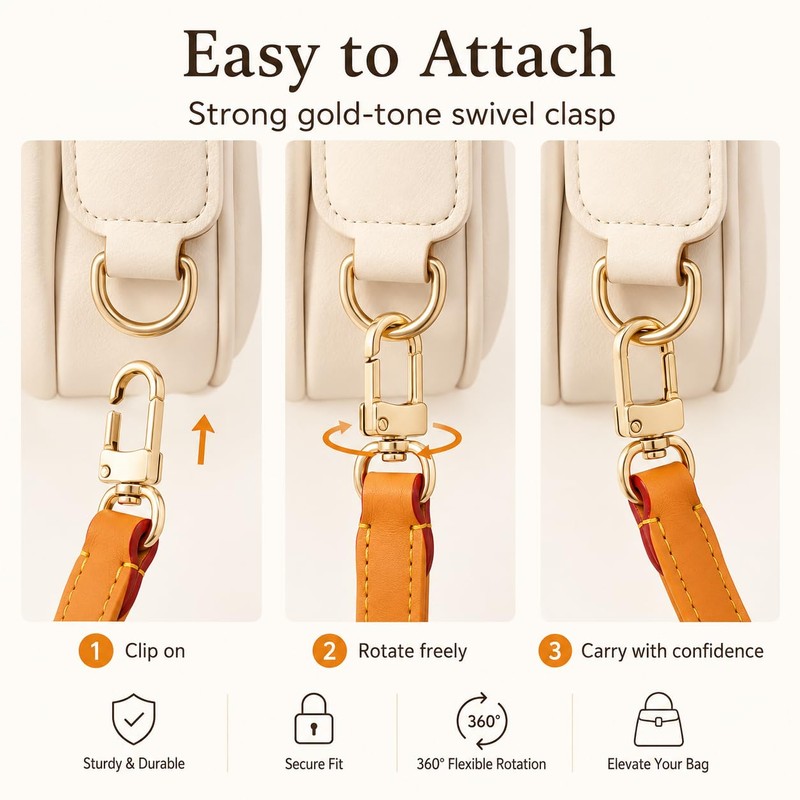 Genuine Leather Short Shoulder Strap Replacement, Brown Rolled Handle Compatible
