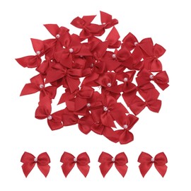 sourcing map 40Pcs Mini Red Ribbon Bow with Pearl 1" Ribbon Flowers Appliques for Craft DIY Hair Bow Sewing Wedding Party Christmas Decoration