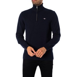 GANT Mens Cotton Half Zip Cream Sweater Navy M