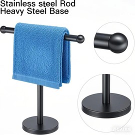 Zitalupy T-Shape Bath Hand Towel Holder Stand, SUS304 Stainless Steel Free Standing Hand Towel Rack with Heavy Base, for Bathroom Kitchen & Countertop, Matte Black, 2 Pack