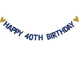 HAPPY 40TH BIRTHDAY Banner,Pre-Strung,Blue Paper Glitter Party Decorations for 40 Years Old 40TH Birthday Party Supplies Letters Blue ZHAOFEIHN