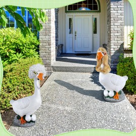 4 Pcs Porch Goose Wigs for 17/23" Statues, Braided Lawn Goose Costume with Clips,Cute Outdoor Statue Accessories for Outdoor Garden Patio Yard Decoration
