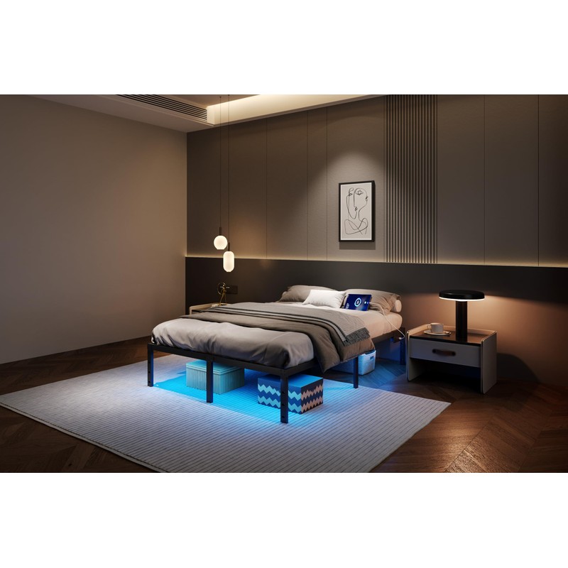 UOMEUR Queen Bed Frame with LED Lights Metal Bed Frame