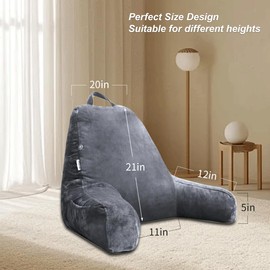 Reading Pillow with Shredded Memory Foam, Large Adult Backrest with Arms, Chair Pillow，Back Support for Sitting Up in Bed with Washable Cover ， TV Sit up Pillow