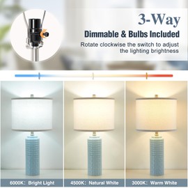Luvkczc 24.8" Modern Ceramic Bedside Lamp Set of 2, 3 Color Temperature&Bulbs Included - Table Lamps for Living Room Bedroom Nightstand Table Office Entryway Decor, Lake Blue