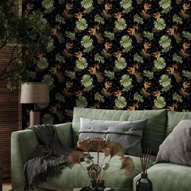 VaryFloral Dark Palm Leaf Wallpaper Peel and Stick Tropical Jungle Bird of Paradise Leaf Wallpaper Removable Black Floral Botanical Contact Paper for Cabinet Drawer 12"x 118" Vintage Vinyl Wall Paper