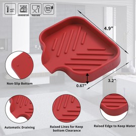 MicoYang Silicone Bathroom Soap Dishes with Drain Spout-Bathroom and Kitchen Sink Organizer,Sponge Holder,Dish Soap Tray,Perfect for Dispenser,Scrubber,Bottle,Cup on Sink or Counter-Red 12"×4"