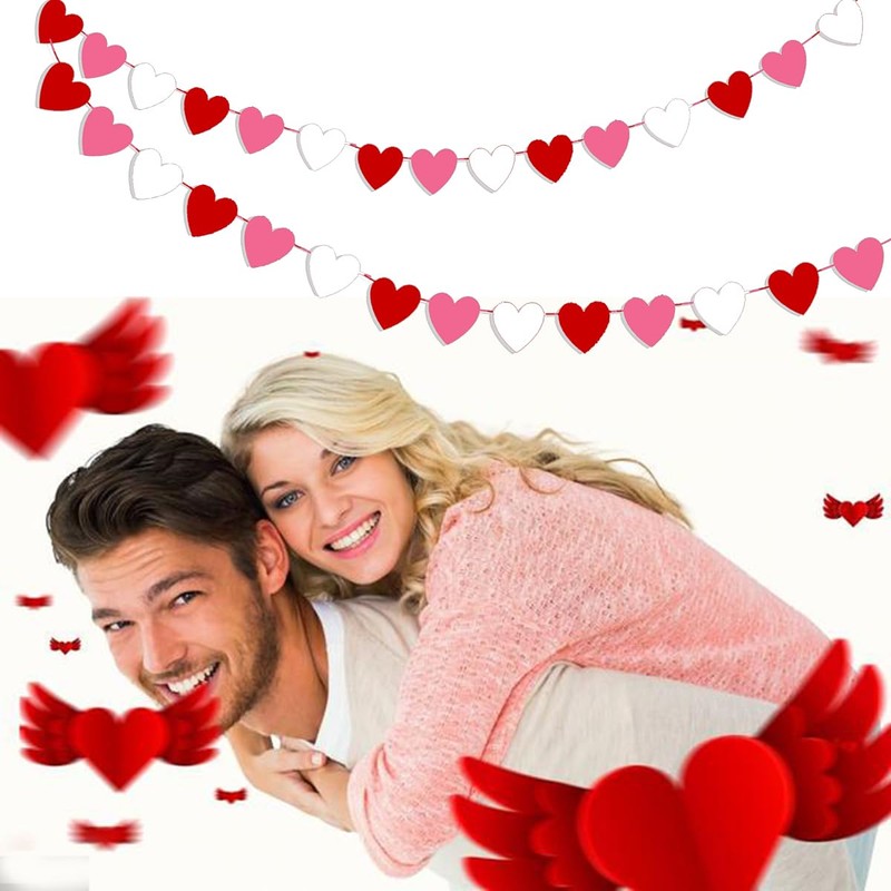 Valentines Day Banner Heart Garland Valentines Day Garland Pink&Red Heart