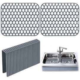 3 Pack Sink Mat and Sink Saddle Set, Sink Protectors for Kitchen Sink, Non Slip Silicone Sink Mat Dishwasher Safe, Protect Double Sink from Stains, Damage, Scratches (Cuttable)