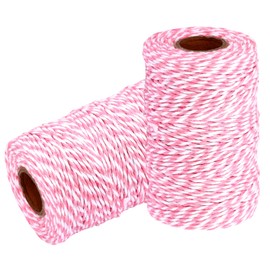 Cotton Twine String Bakers Rope: 2 Roll Twines for Crafts Gift Wrapping - 656 Feet Twine for Kitchen Cooking (07 Pink White, 2mm)