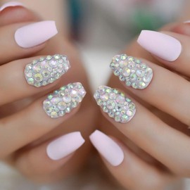 CoolNail Luxury 3D Sexy Red Rhinestones Extra Long Sharp Stiletto False Nails Tips Pointed Stilettos Press On Fingers Nails Full Cover