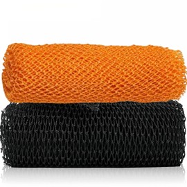 2pcs African Net Sponge, Set for Total Body Exfoliation, 100% Nylon African Net Sponge with Knots for Deep Cleansing and Spa Like Experience, Black and Orange Bath Scrubs for Men and Women (30x75cm)