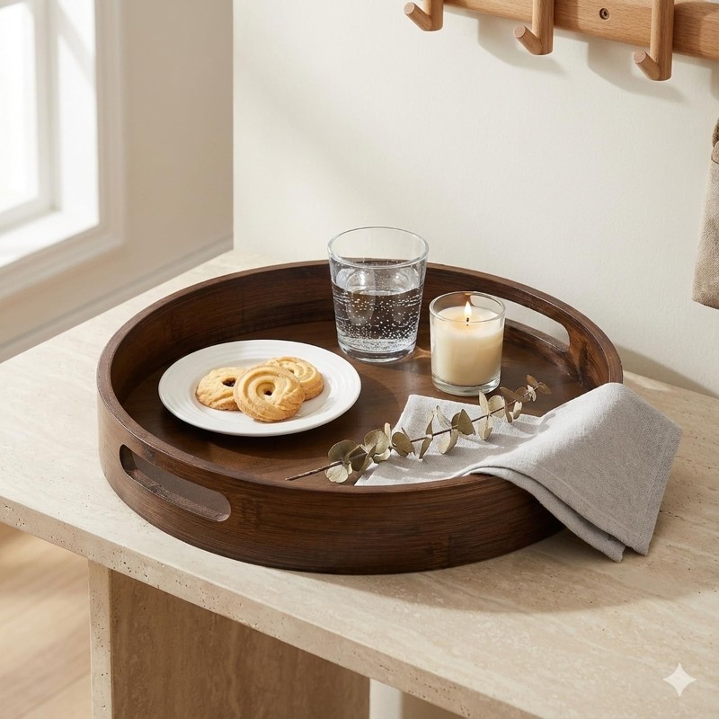 Round Trays Home Decor, 11.8" Large Round Wood Tray for