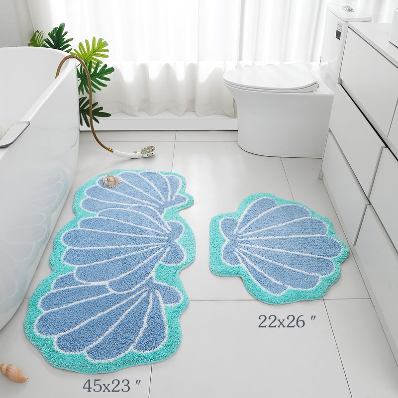 Seashells Bathroom Rug, Bathroom Runner, Blue Bath Rugs, Ocean Decor