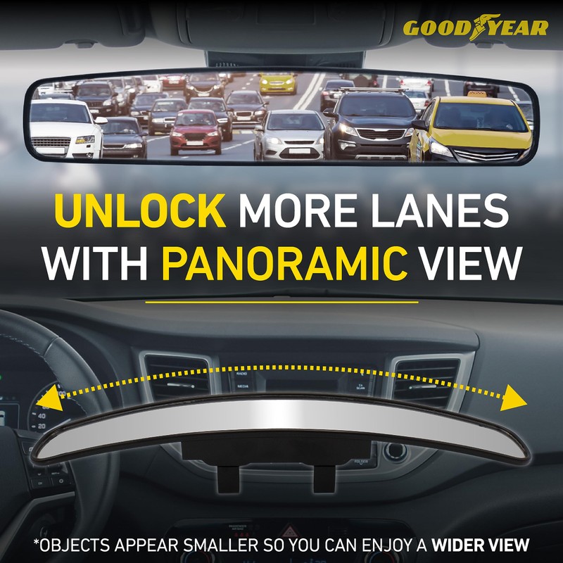 Goodyear 17” Panoramic Rear View Mirror – Universal Wide Angle