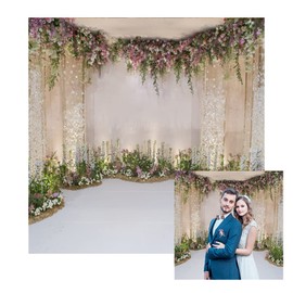 Renaiss 8x8ft Wedding Backdrop Romance Archway Flowers Blossom Sequins Curtain Cradle Ceremony Bridal Shower Photography Background for Anniversary Marriage Party Decor Photo Studio Props