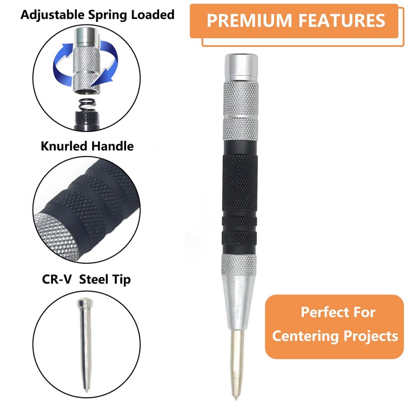 WHLLING 2-Piece Automatic Center Punch, 6 Inch Hardened Steel Spring