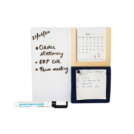 IVEI Warli Desk Calendar with Whiteboard, Pin Board & Pen Holder - Table Top Calendar Set - All-in-one Calendar Desk Organizer - Innovative Home Office Décor - White-Blue - 8" Inches