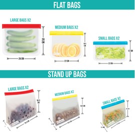SHAHZ Reusable Ziplock Bags with Leakproof Ziplock Tops, 12 PCS Ideal for Freezer, Sandwich, Food Storage & Meal Prep Extra-Thick Eco Friendly BPA Free.