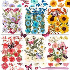 NATISERAUM Total 104Pcs Natural Pressed Dried Flowers and 40Pcs Butterflies Stickers, Dry Flowers for Resin Accessories with Tweezer, for Scrapbooking DIY Art Crafts, Epoxy Resin Jewelry Molds