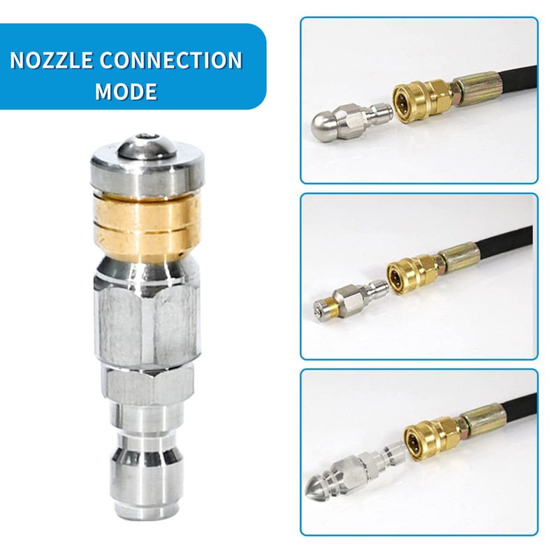 3 PCs Sewer Jetter Nozzle for Pressure Washer, Stainless Steel