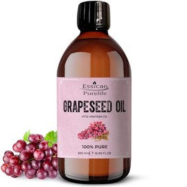 Essican Purelife Grapeseed Oil 500ml, Cold Pressed Grapeseed Oil, 100% Pure & Natural, Moisturiser and Conditioner, Grapeseed Oil Massage Oil for Hair, Skin, Face, Beard and Aromatherapy, Grapeseed Oil