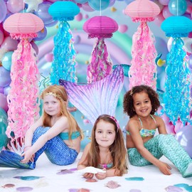 YOVIWEI Jellyfish Paper Lanterns, Under The Sea Party Decorations, 6 Pack Pink Purple Blue Hanging Jelly Fish for Mermaid Ocean Themed Party Decorations Baby Shower Room Decor