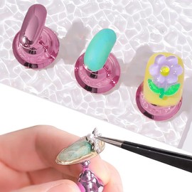 Fingernails Display Stand, Press On Nails Holder Nail, Nail Display Stand, Holder for Nail Tips Exercise, Display and Nail Art Tip Practice, Training Fingernail Display Stand and Glue, Pink