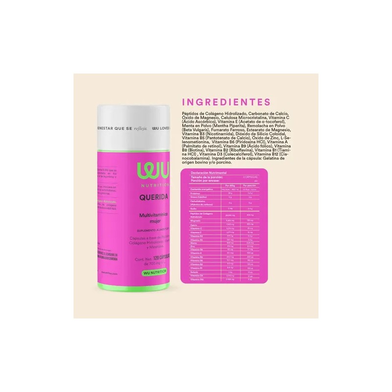 Suplemento Multivitaminico Mujer Querida Nutrition 120 Capsulas Colágeno Hidrolizado Vitaminas