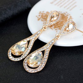 JWICOS Crystal Rhinestones Teardrop Dangle Earrings for Brides Bridesmaids Wedding Accessories Earrings for Women Hypoallergenic (Champagne)