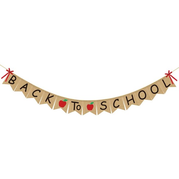 Back To School Banner Burlap - Back to School Party Decorations Supplies - First Day of School Banner - Classroom Office School Hanging Decor Sign - Teacher Banner