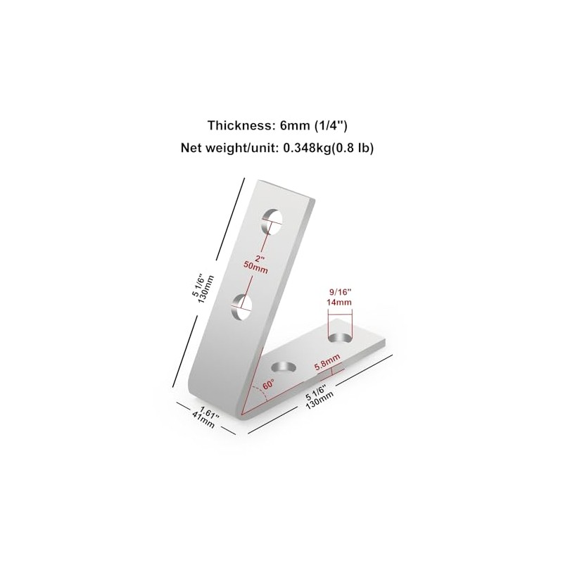 1-5/8”Carbon Steel Strut Channel Bracket, 0.24”Thickness, 1.08 lb/Piece, 60° Inside