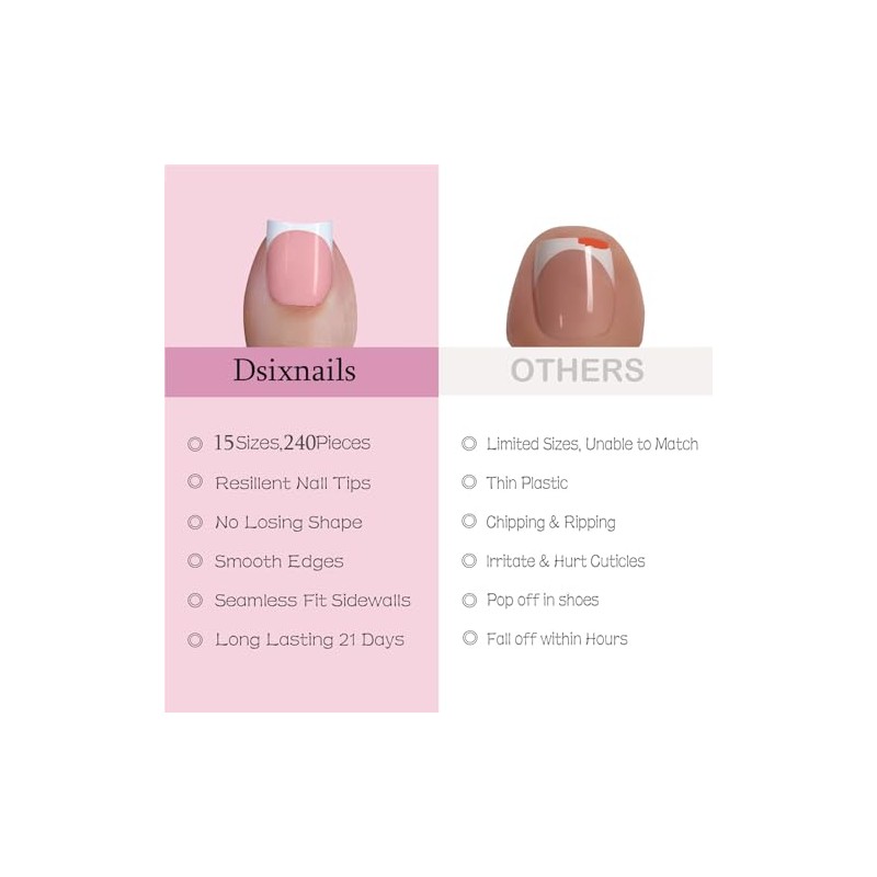 Dsixnails 240 uñas postizas cuadradas cortas y rosas para mujer