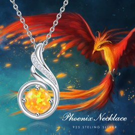 KINGWHYTE Opal Necklace 925 Sterling Silver Phoenix Princess Necklace, Opal Pendant for Women Birthstone Jewellery Birthday Gift for Her - 18 Inches + 2 Inches Silver Chain, Sterling Silver, Opal
