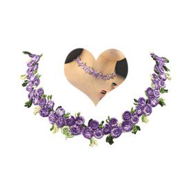 Rannyrena Bohemian Colorful Fruit Floral Choker Necklace Lace Embroidery Short Necklace Cute Flower and Leaf Y2K Collar Necklace for Women (Purple)