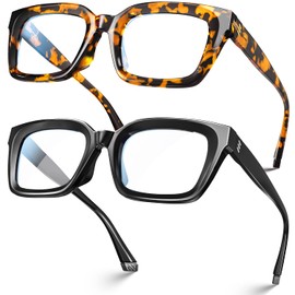 VISOONE 2 Pack Spring Hinge Blue Light Blocking Glasses Square with Anti Computer Glare for Gaming Women