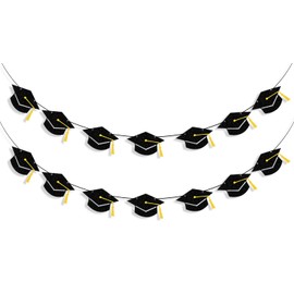 Graduation Decorations Class of 2025 Black Grad Banner Glitter Pre-strung Graduation Cap Banner for 2025 Congrats Grad Decor Party Supplies