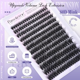 Pawotence Lash Clusters Full 80D Individual Lashes Cluster Eyelash Extensions 10-20mm Mix Eyelash Clusters 240pcs Lash Extension for Self Application at Home (Mink 80D, 0.07D, 10-20mm)